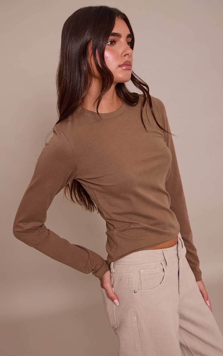 Mushroom Soft Cotton Crew Neck Longline Long Sleeve Top image 4
