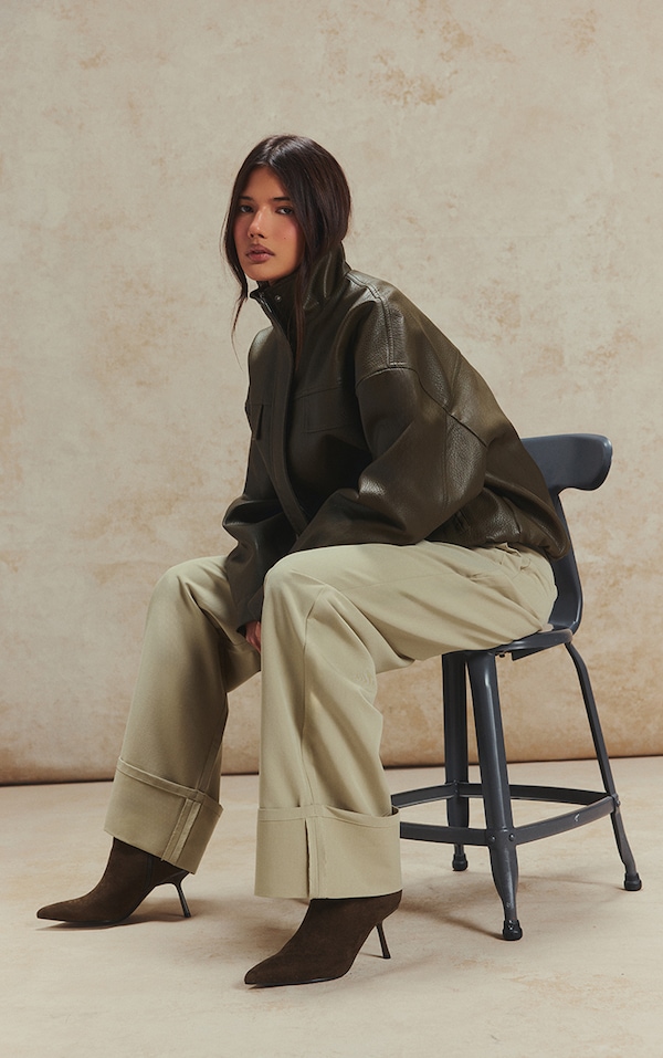 Ecru Satin Tailored Detail Wide Leg Pants