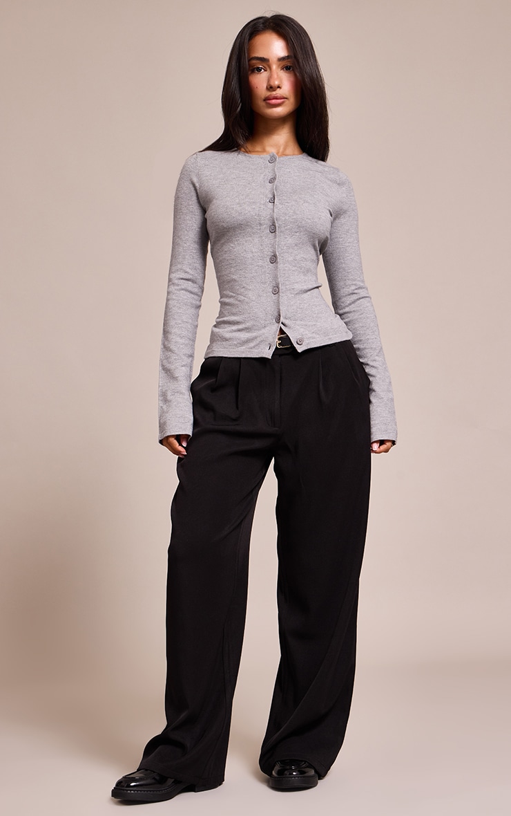 Petite Grey Marl Button Through Fine Knit Cardigan image 3