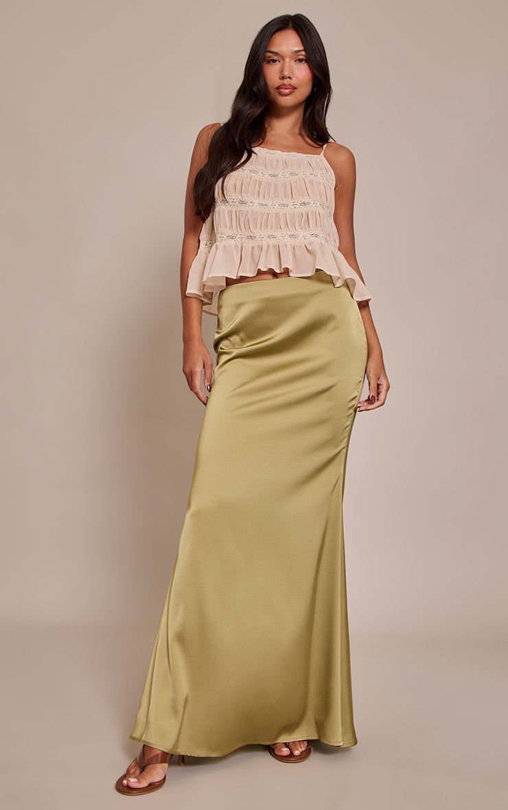 Nude Chiffon Shirred Tie Strap Detail Cami Top image 3