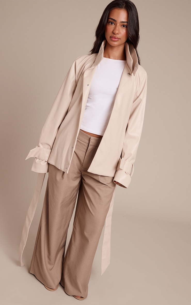 Petite Manteau en PU crème à col entonnoir et ceinture image 4