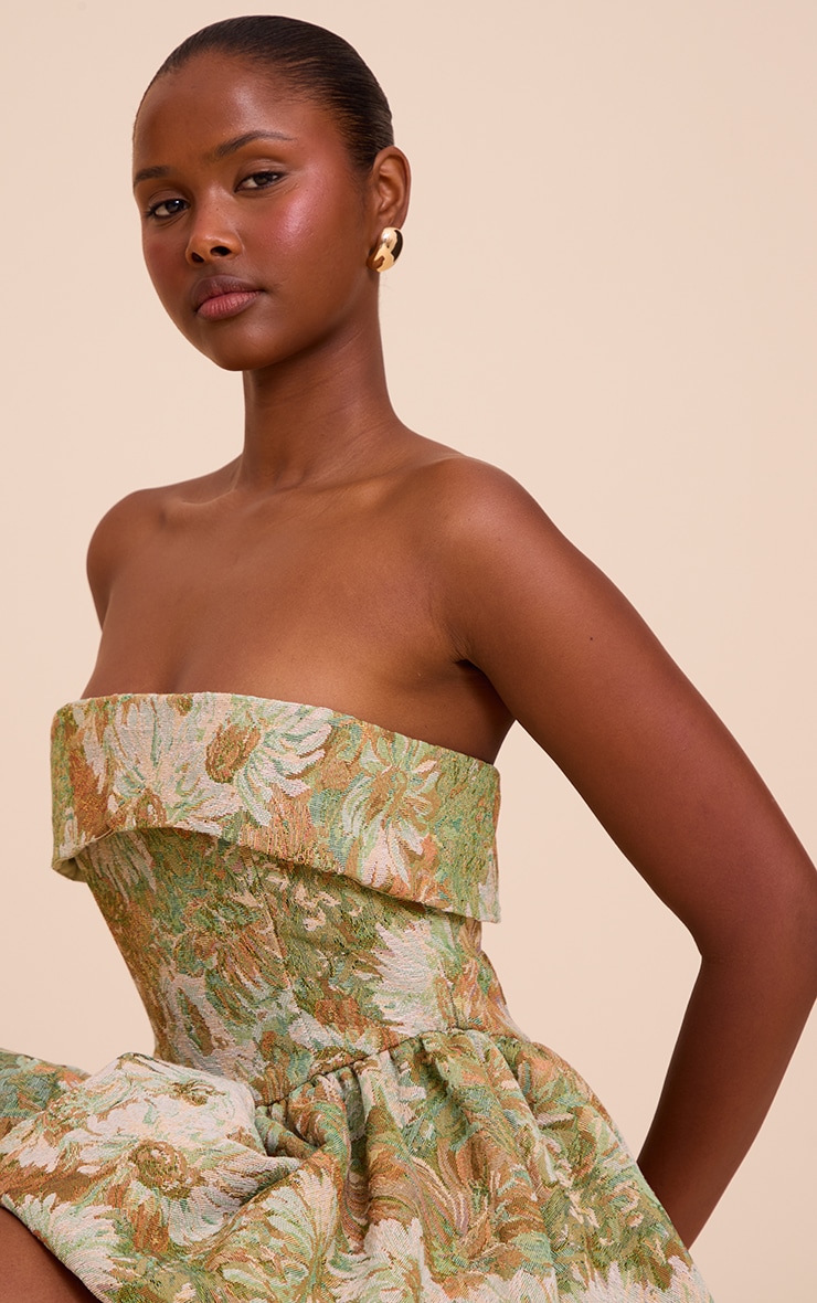 Robe bustier très bouffante sauge imprimé tapisserie fleurie image 1