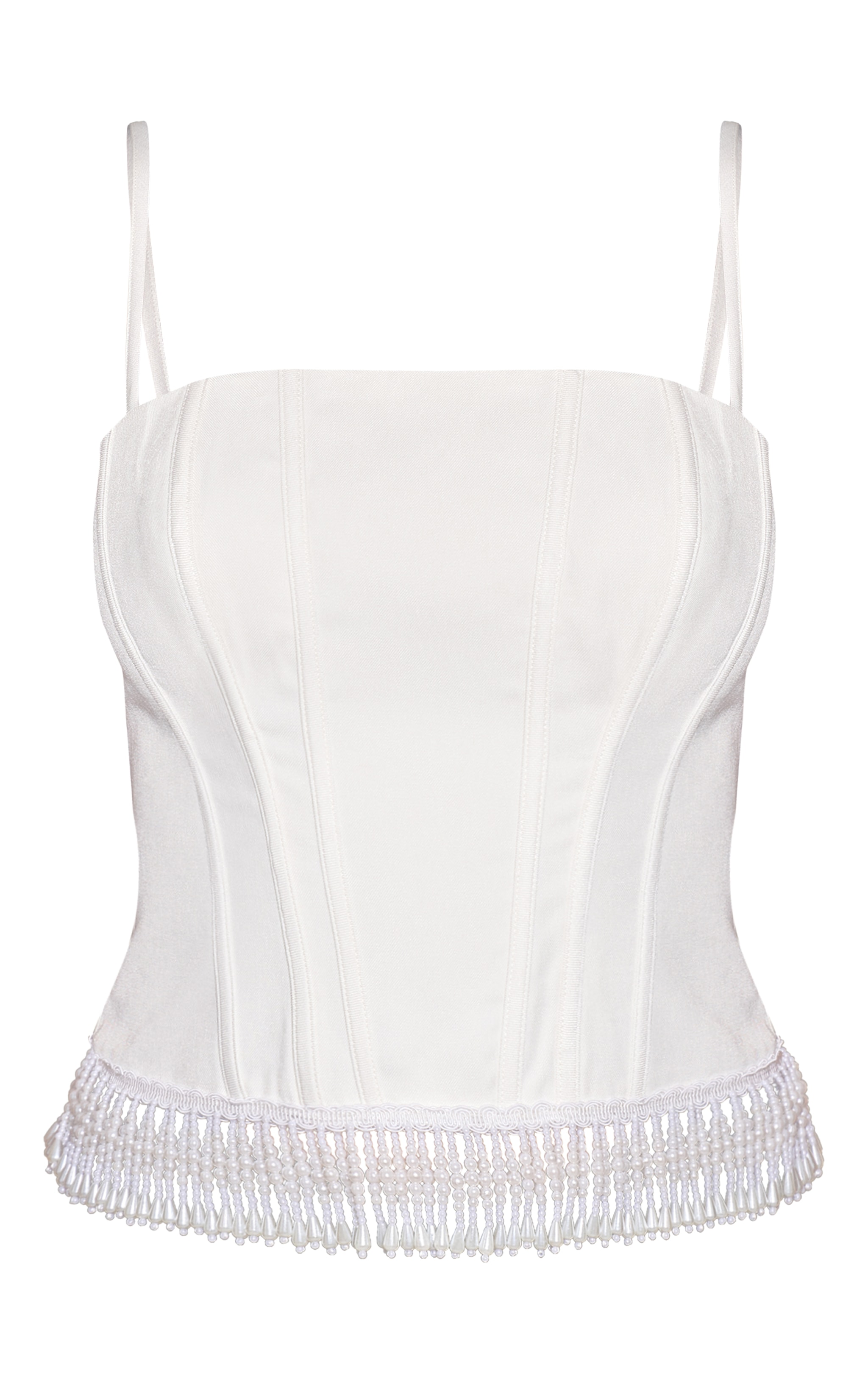 Cream Boned Pearl Longline Top image 5