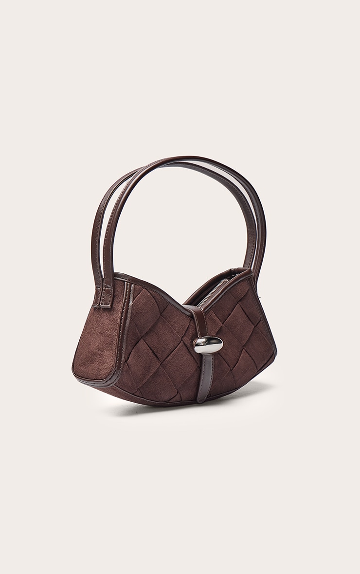 Chocolate Faux Suede Weave Buckle Shoulder Bag image 3