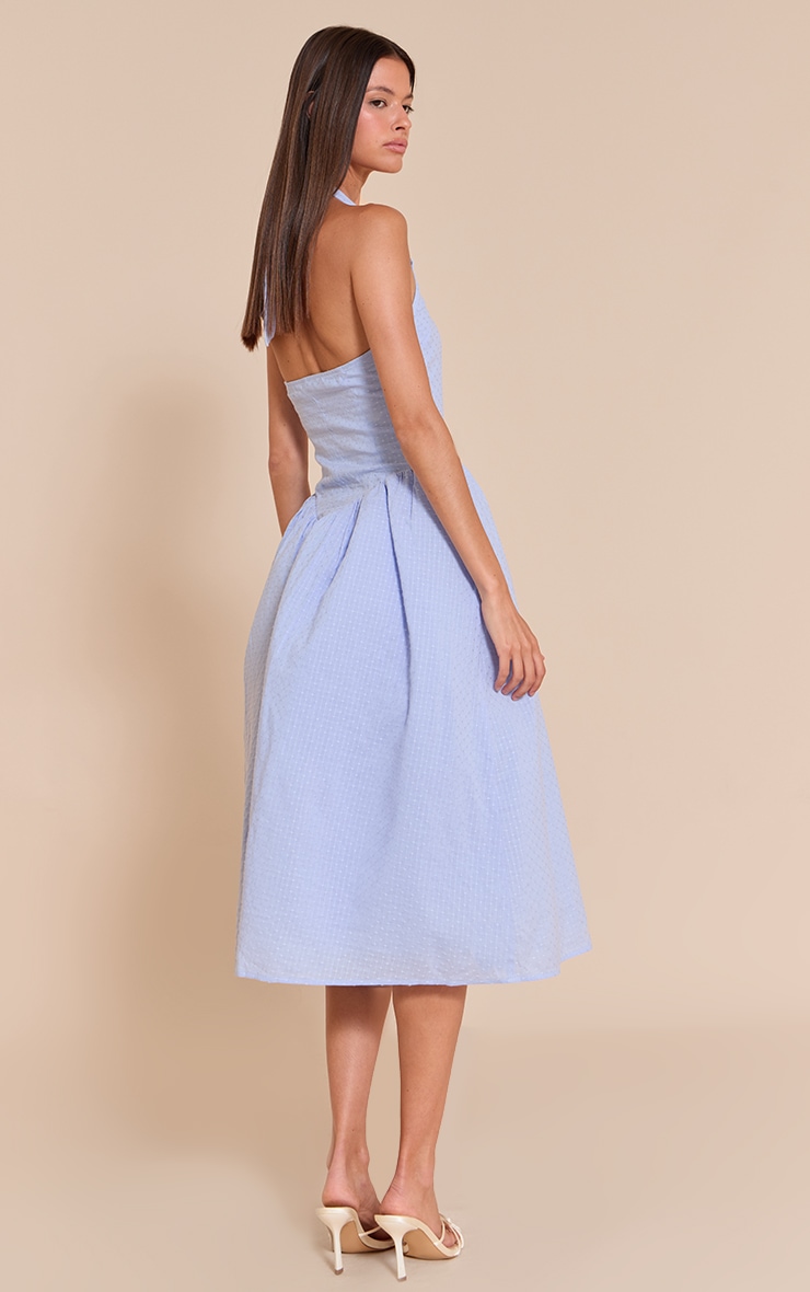 Baby Blue Embroidered Cotton Halterneck Midaxi Dress image 2