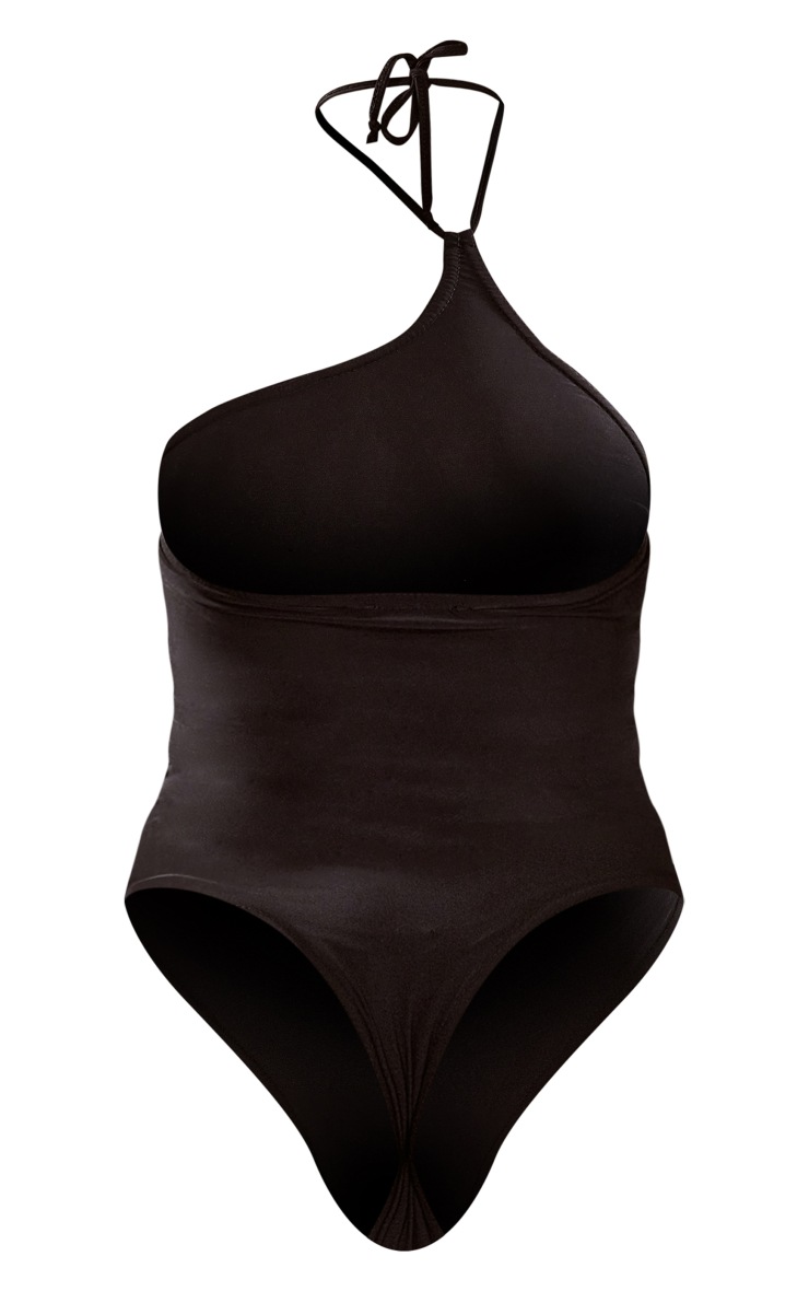 Black Slinky Halter Asymmetric Bodysuit image 6