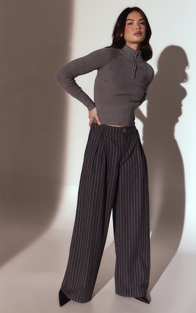 Slate Grey Brushed Pinstripe Wide Leg Trousers