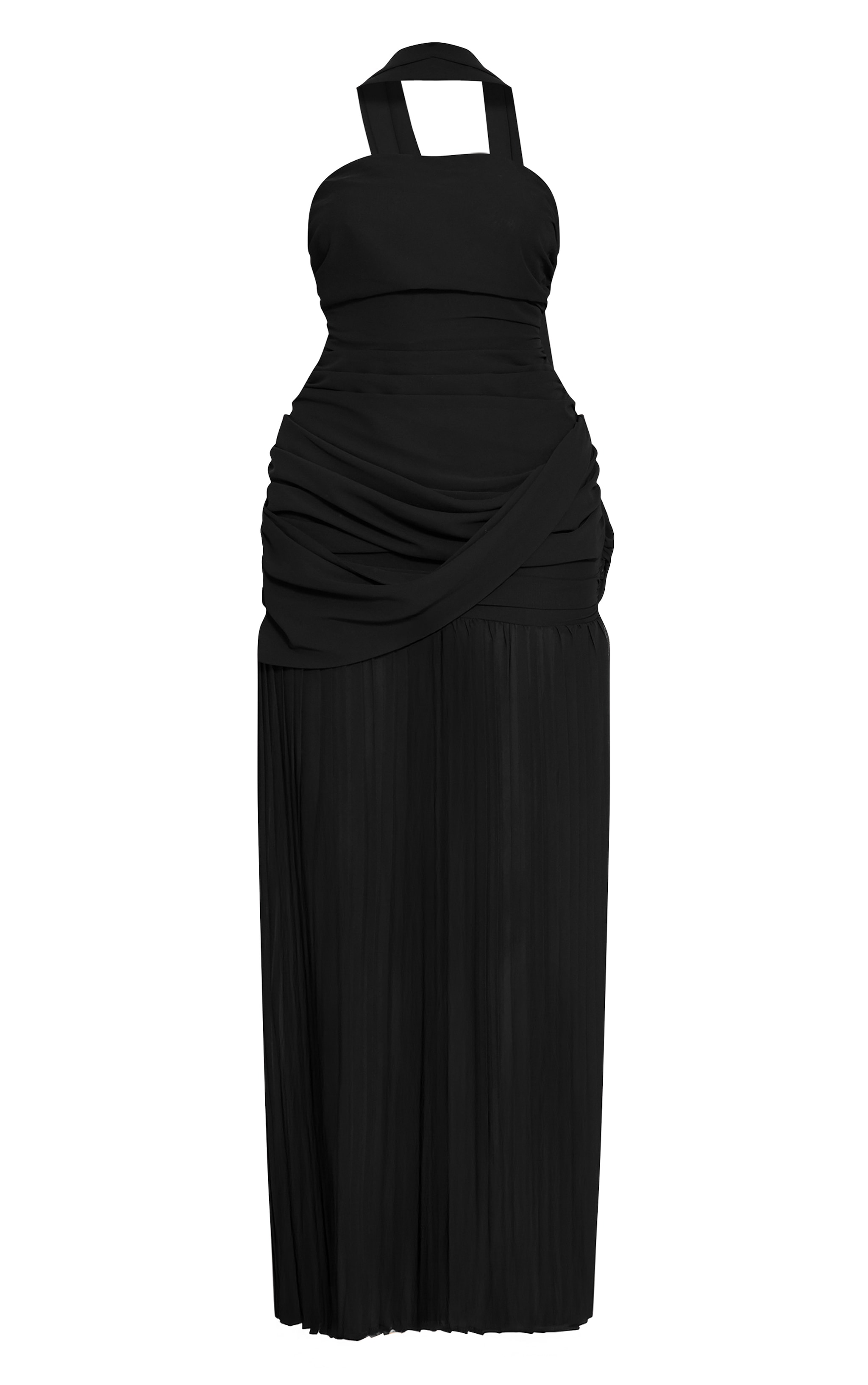 Black Chiffon Scarf Detail Bandeau Ruched Maxi Dress image 5