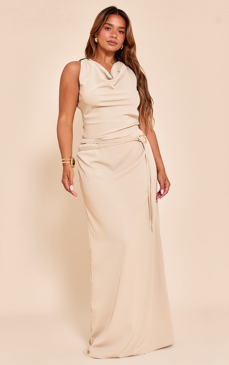 Shape Stone Cowl Neck Gold Trim Strappy Back Top image 3