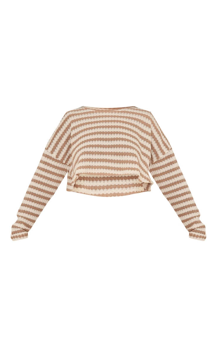 Taupe Stripe Textured Rib Oversized Crop Top