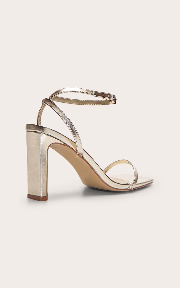 Gold Square Toe Slim Block Heel Barely There Sandal image 4