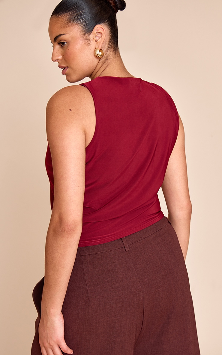 Plus Wine Double Layer Slinky Trim Detail Long Vest Top image 2