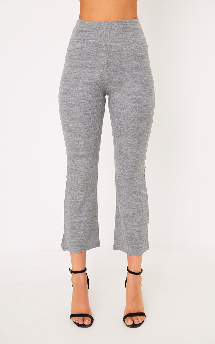 Grey Marl Kick Flare Cropped Trousers PrettyLittleThing