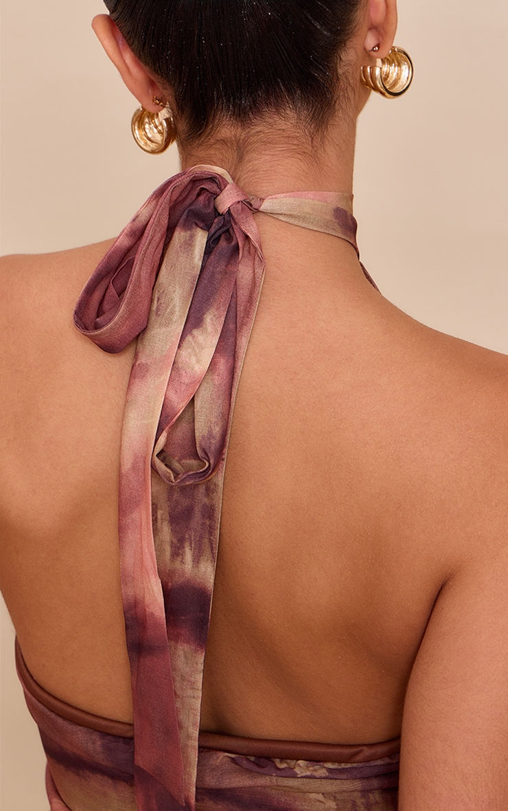 Purple Abstract Print High Neck Asymmetric Top image 4