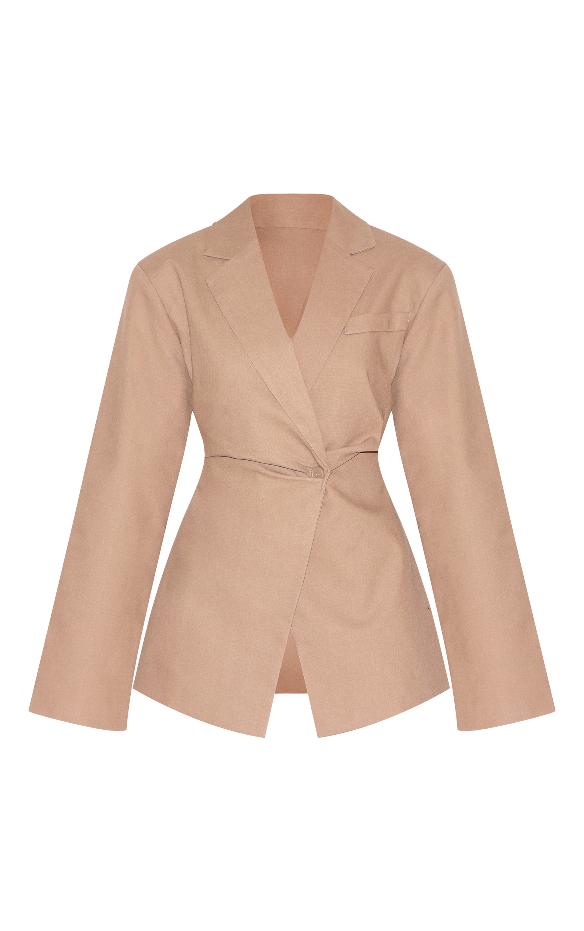 Taupe Linen Look Tailored Cinched Waist Blazer image 5
