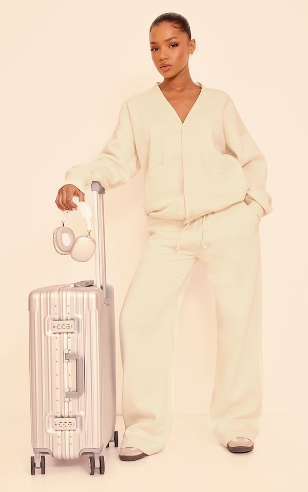 Cream Wide Leg Drawstring Track Pants