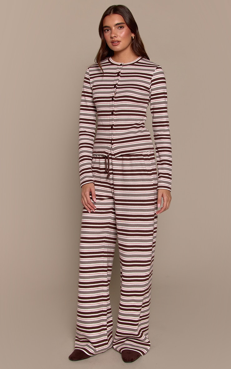 Brown Stripe Soft Touch Wide Leg Joggers