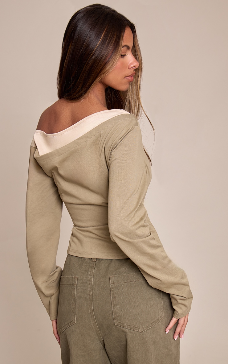 Petite Dark Olive Double Layer Asymmetric Detail Top image 2