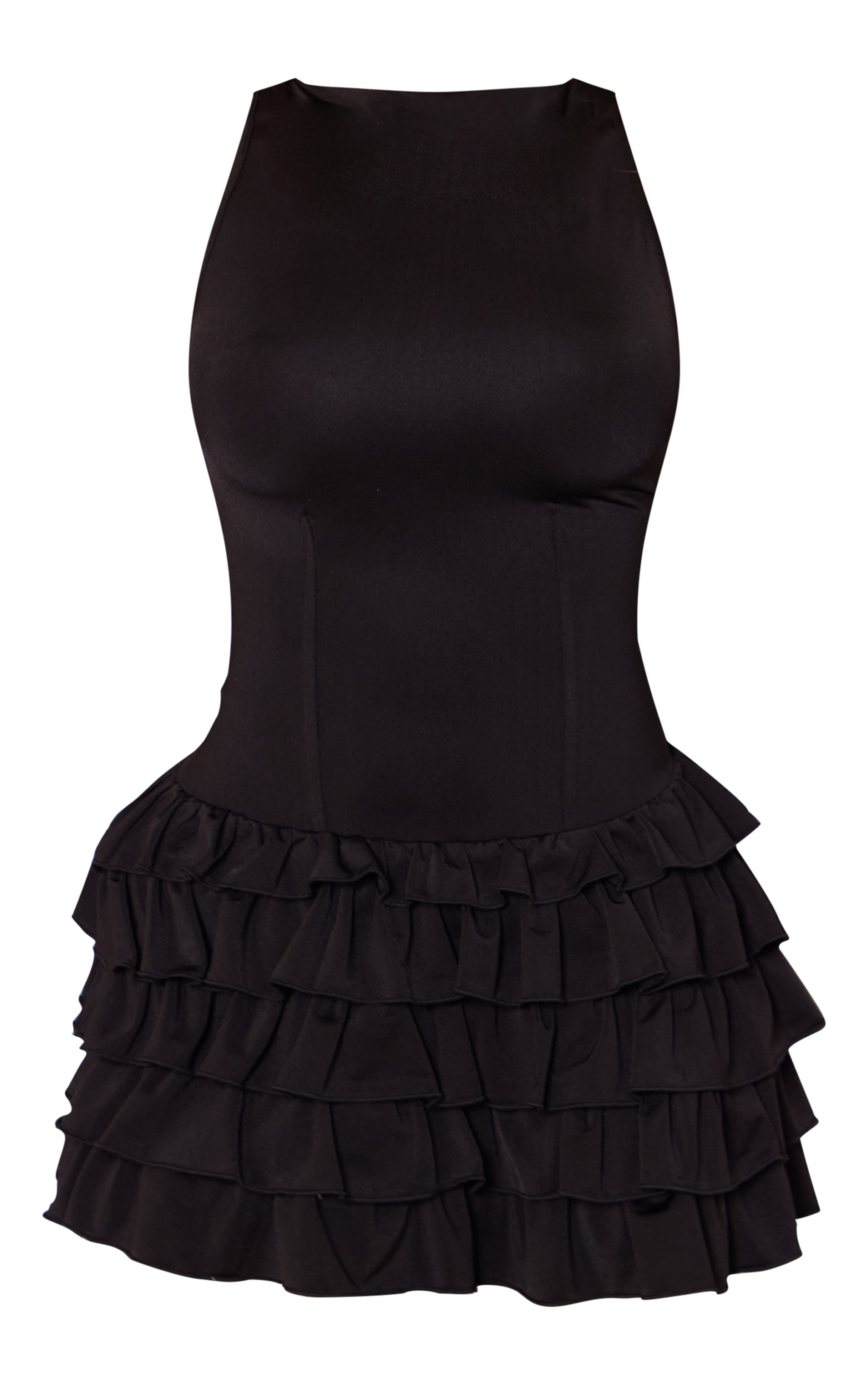 Black Slinky Frill Hem Micro Mini Dress image 5