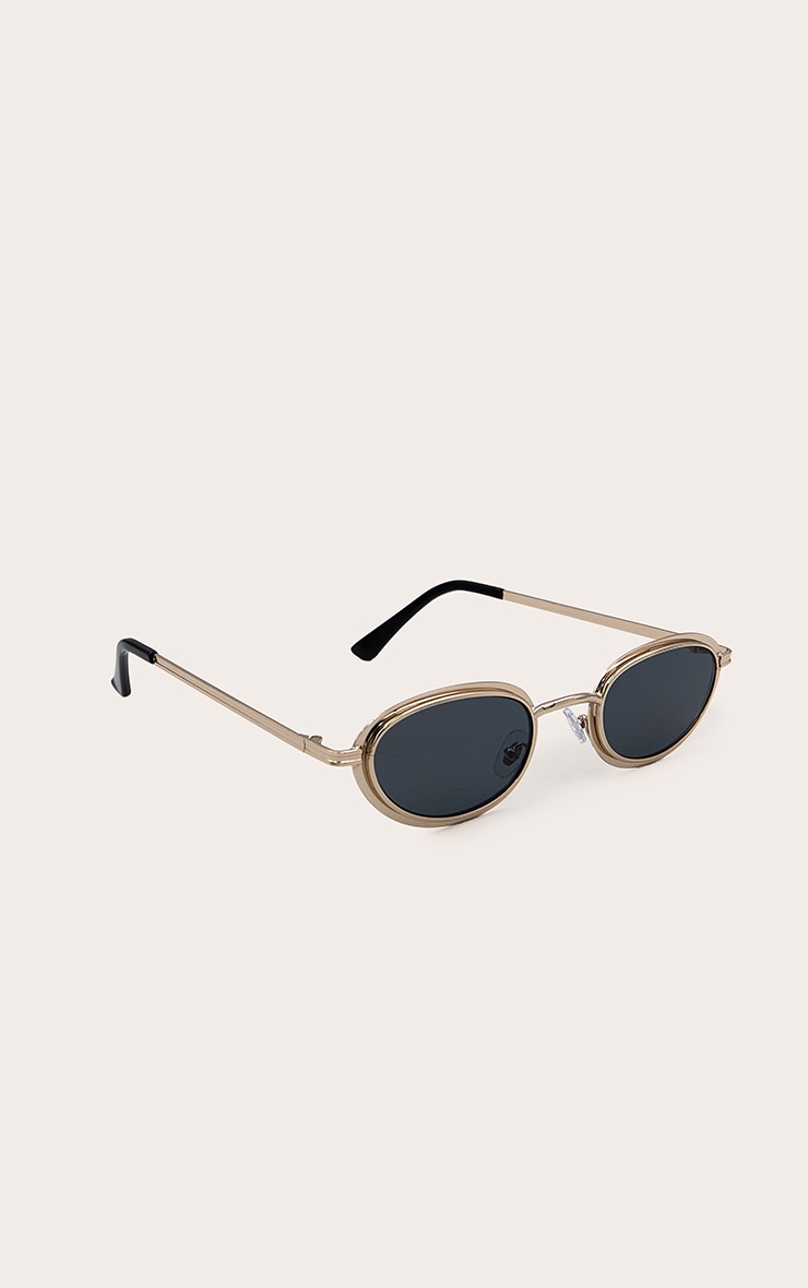 Gold Classic Textured Round Sunglasses image 3