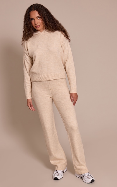 Pantalon ample long en maille tricot texturé couleur pierre