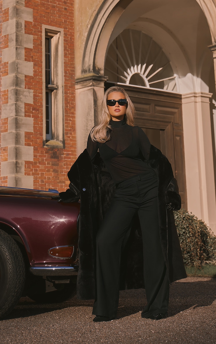Black Bonded PU Maxi Belted Coat | Outerwear