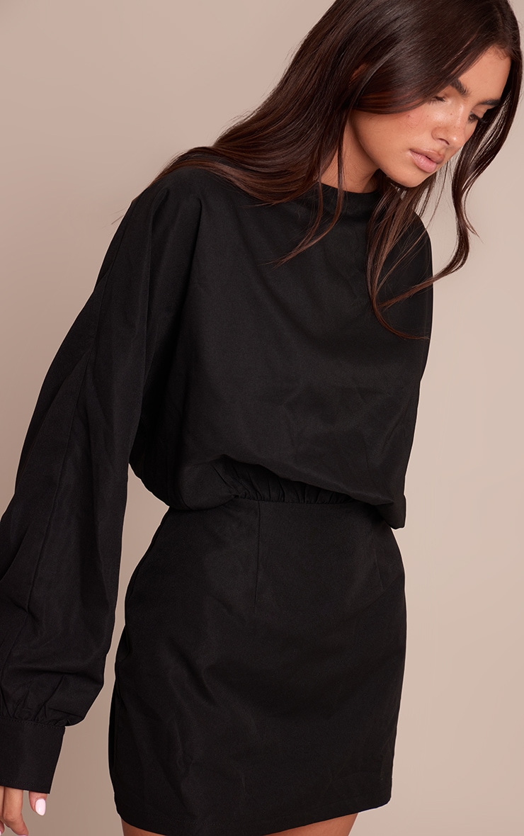 Black Cotton Poplin Bodycon Dress image 1