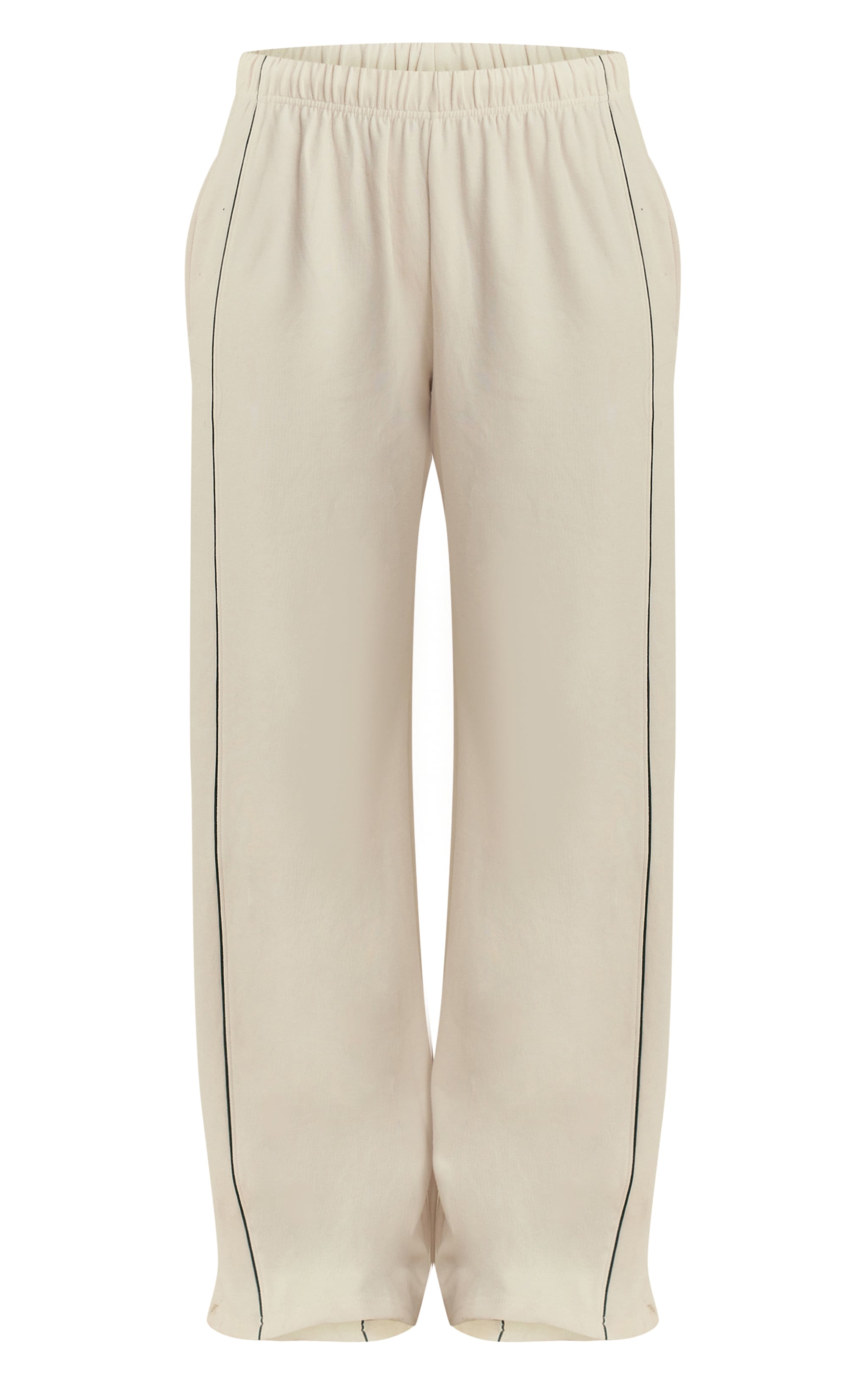 Cream Interlock Contrast Piping Wide Leg Sweatpants image 5