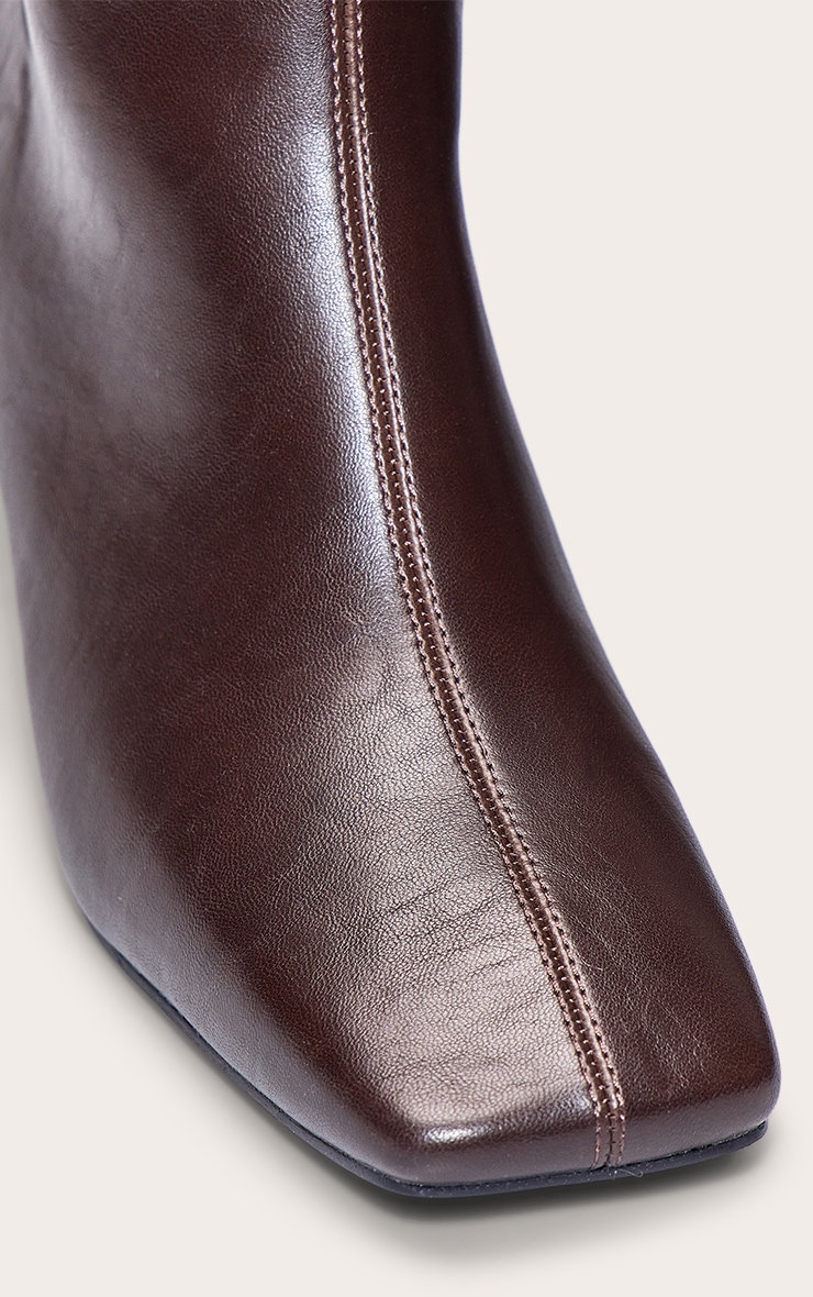 Chocolate Soft PU Snip Toe Kitten Heel Knee High Boot image 5