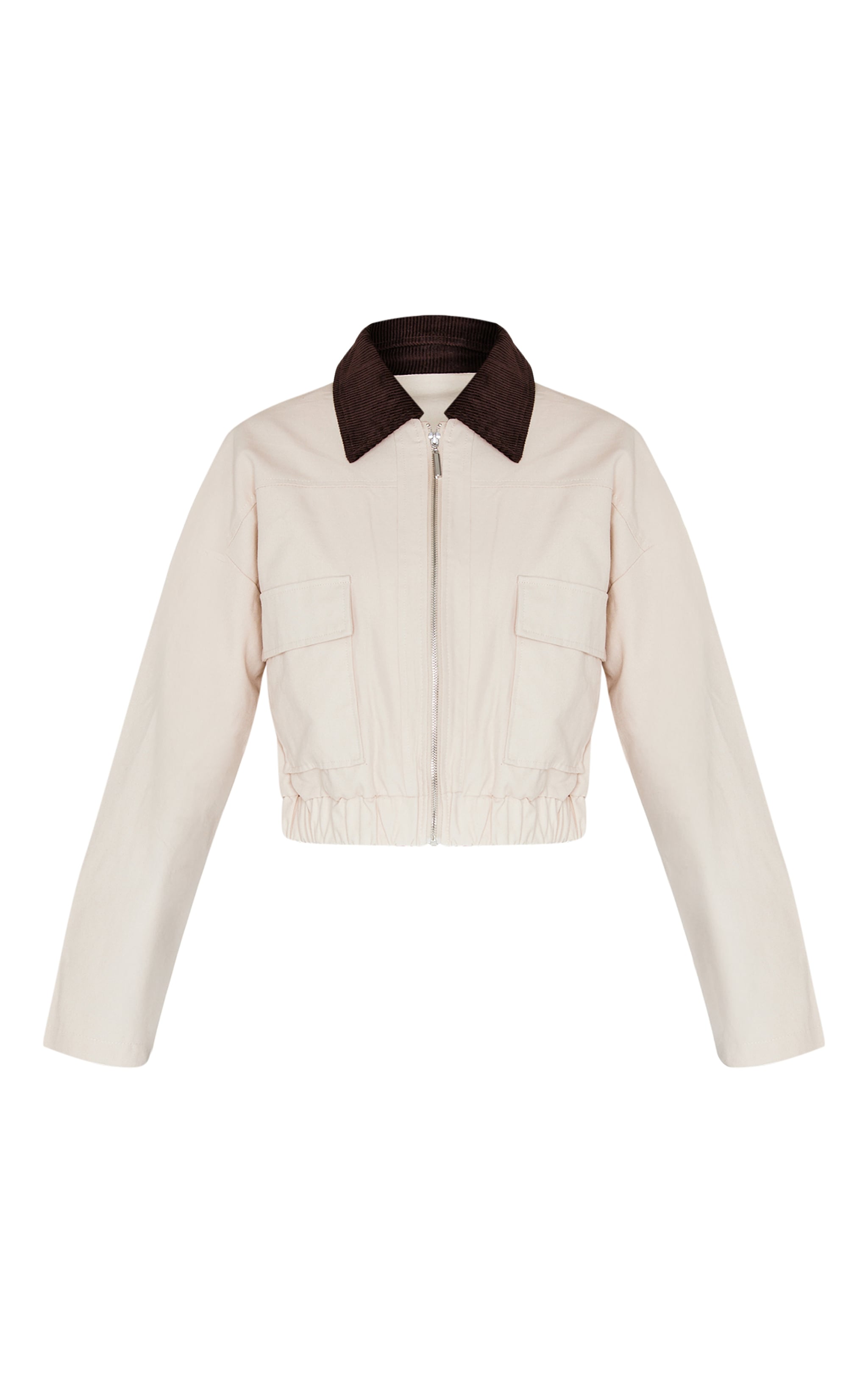 Beige Contrast Collar Twill Jacket image 5