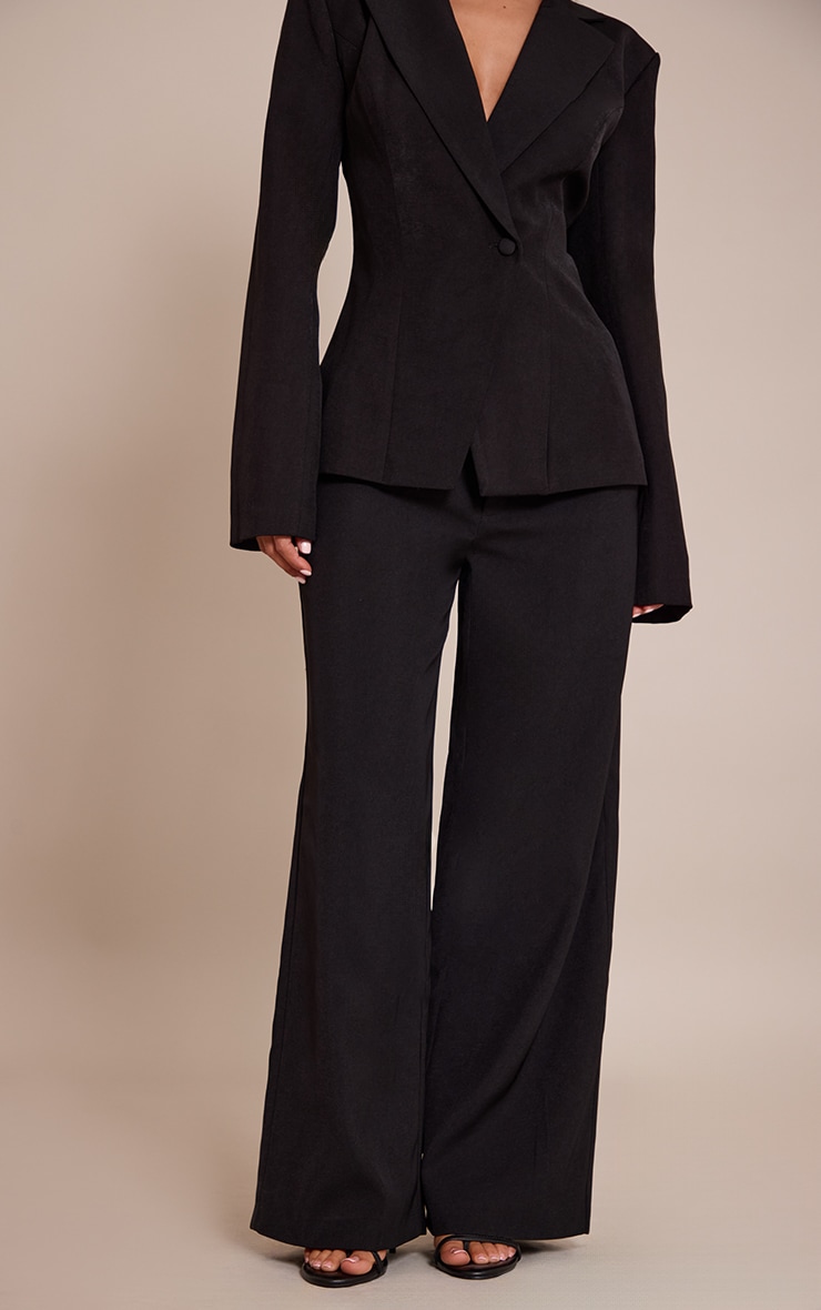 Petite Black Mid Rise Wide Leg Tailored Pants image 2