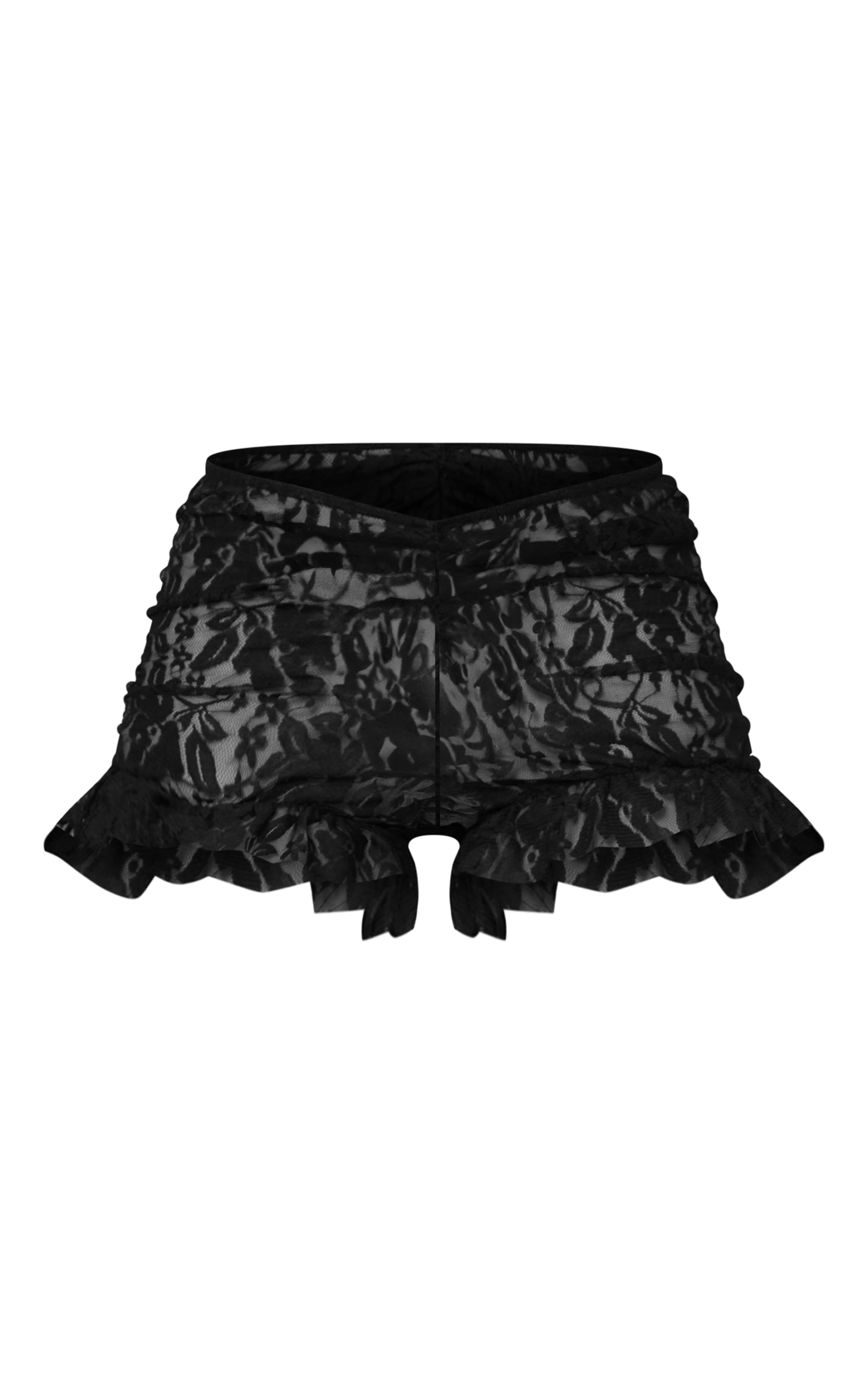 Black Lace Ruched Front Hot Pants image 6