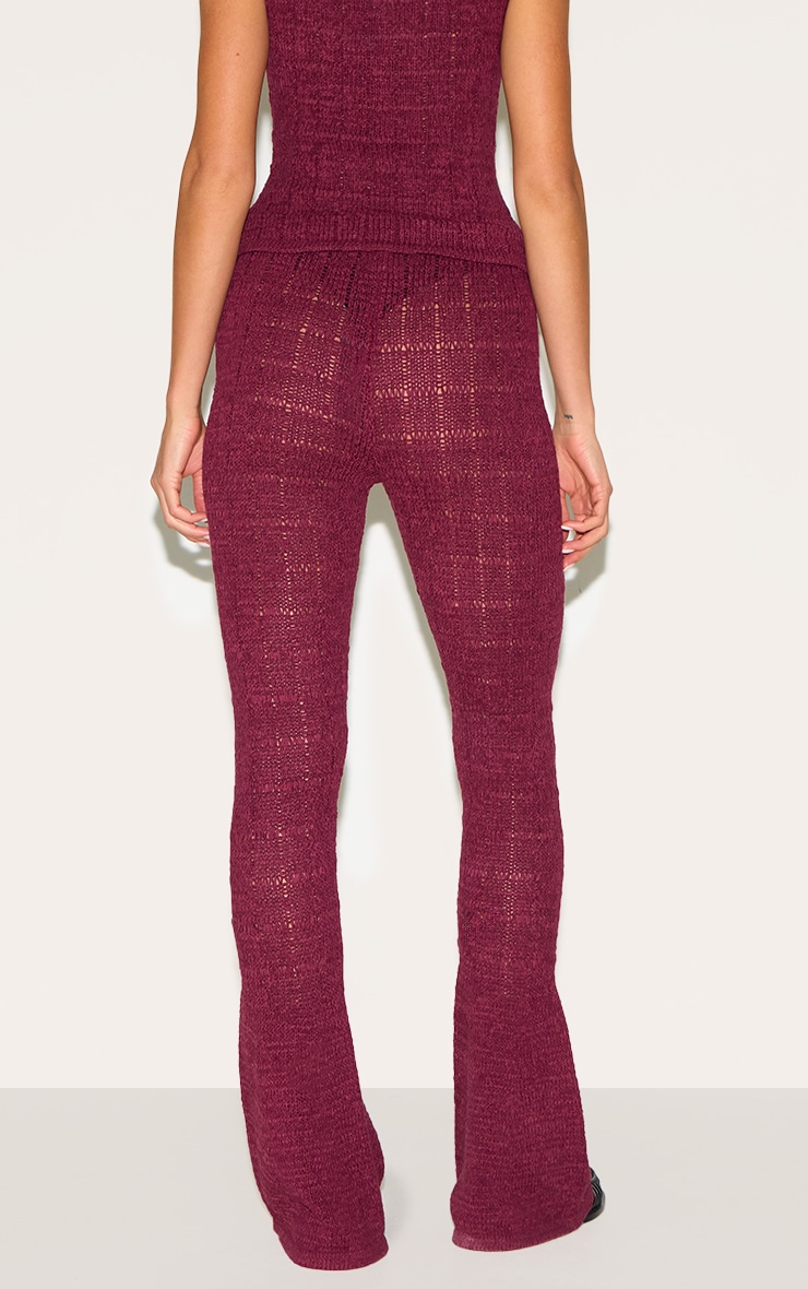 Wine Textured Filigree Knit Wide Leg Pants image 3