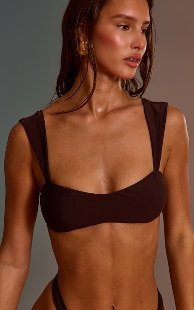 Haut de maillot de bain rembourré espresso à bretelles épaisses