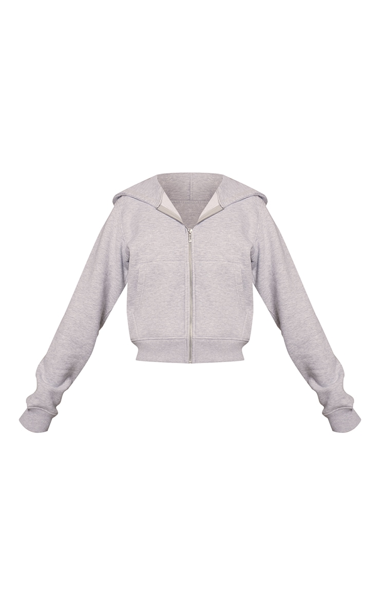 Ash Grey Cotton Fleece Crop Zip Hoodie image 5