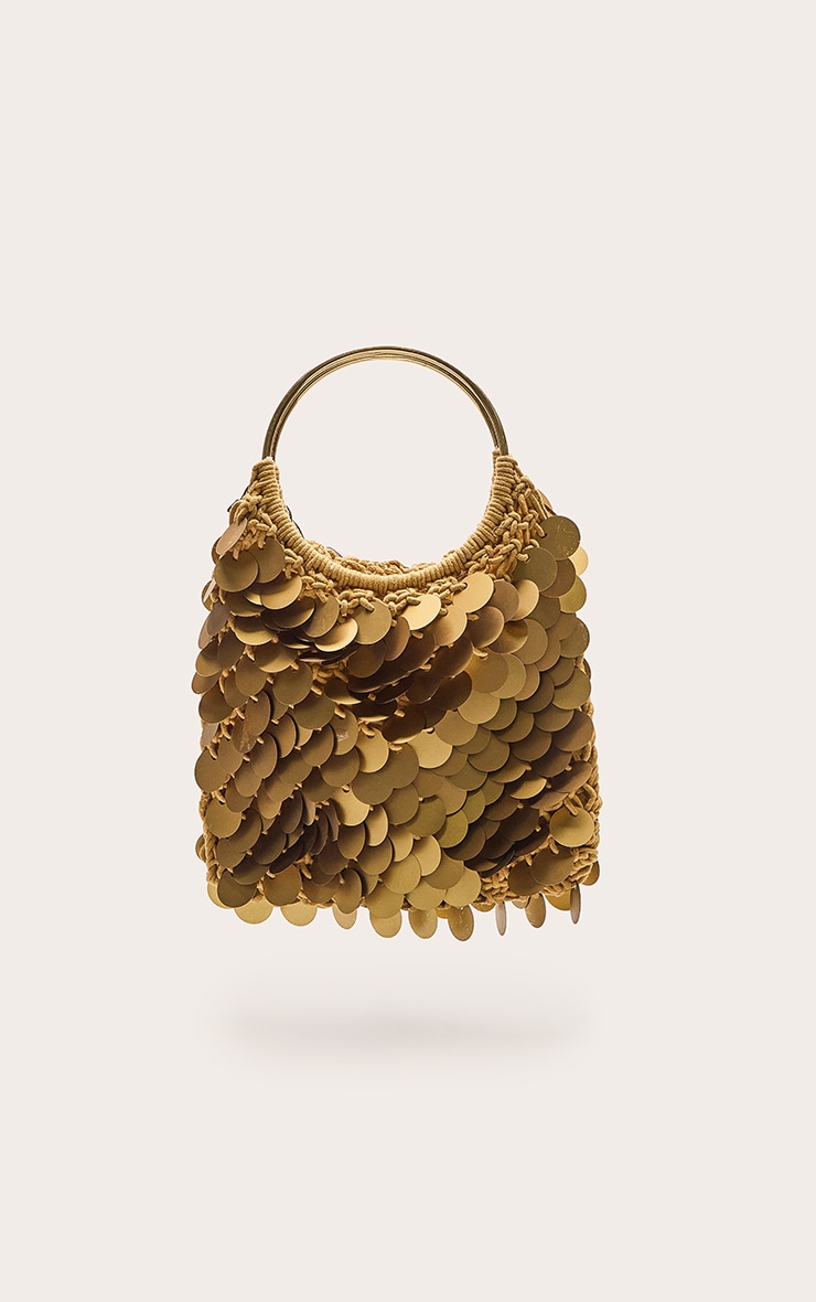 Gold Raffia Matte Sequin Handbag image 2