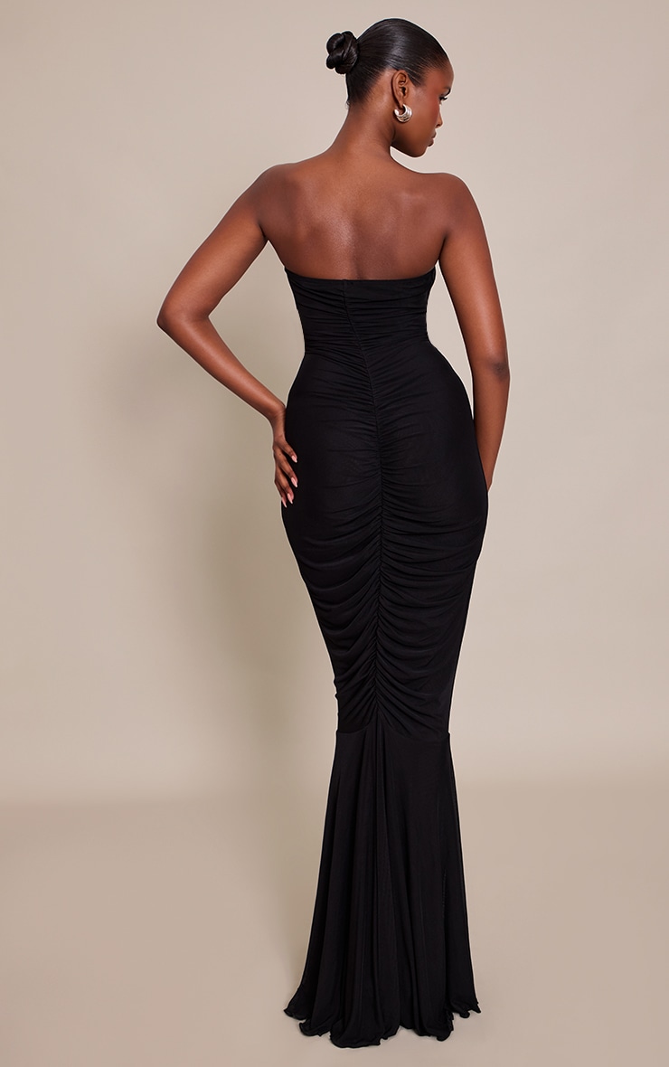 Black Mesh Bandeau Ruched Detail Maxi Dress image 2