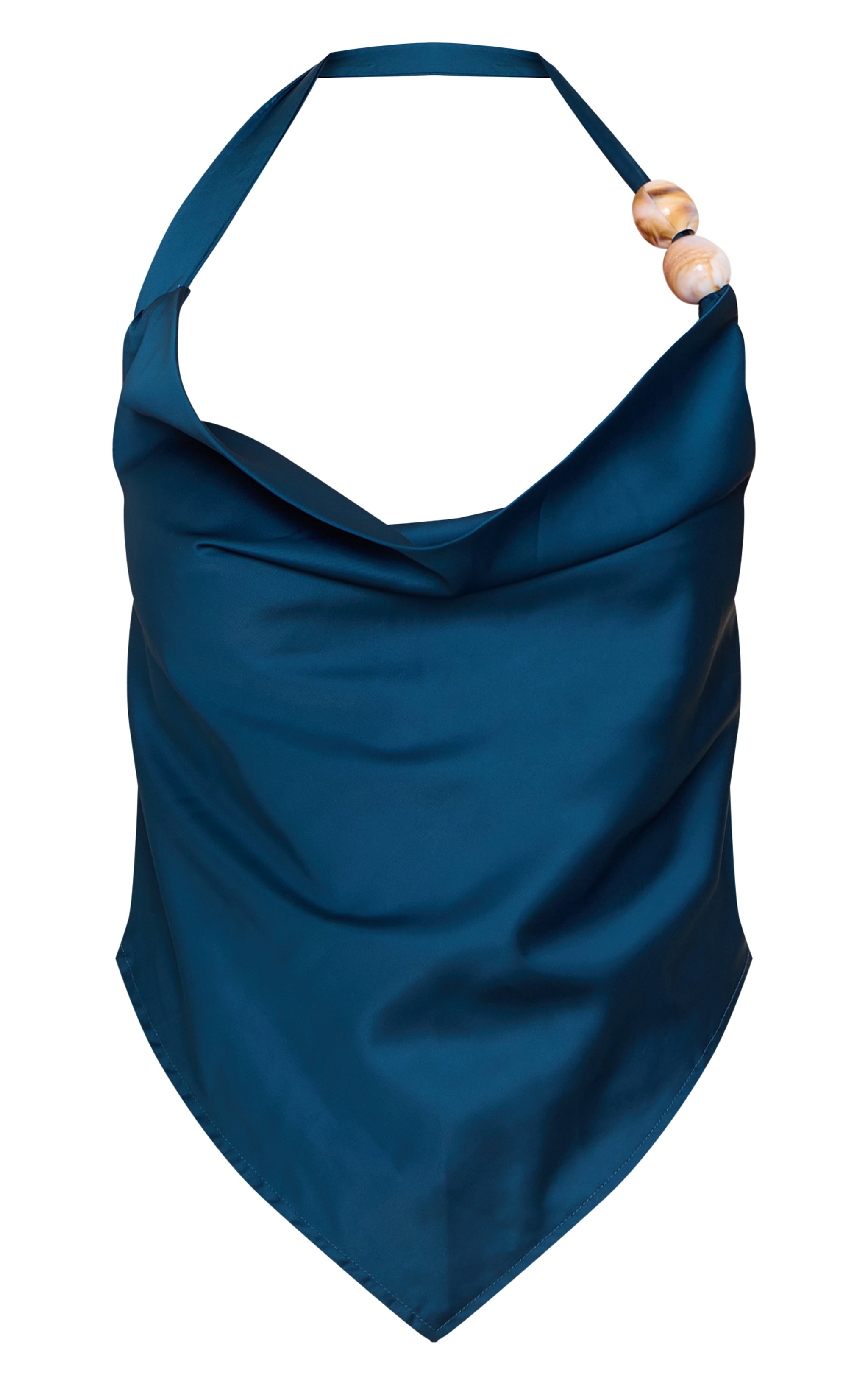 Teal Satin Bead Detail Backless Top image 5