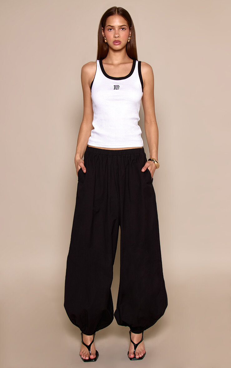 Black Linen Look Balloon Trousers