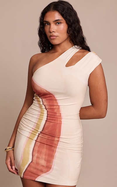 Shape Mini robe moulante rouille imprimé marbré froncée à épaule unique