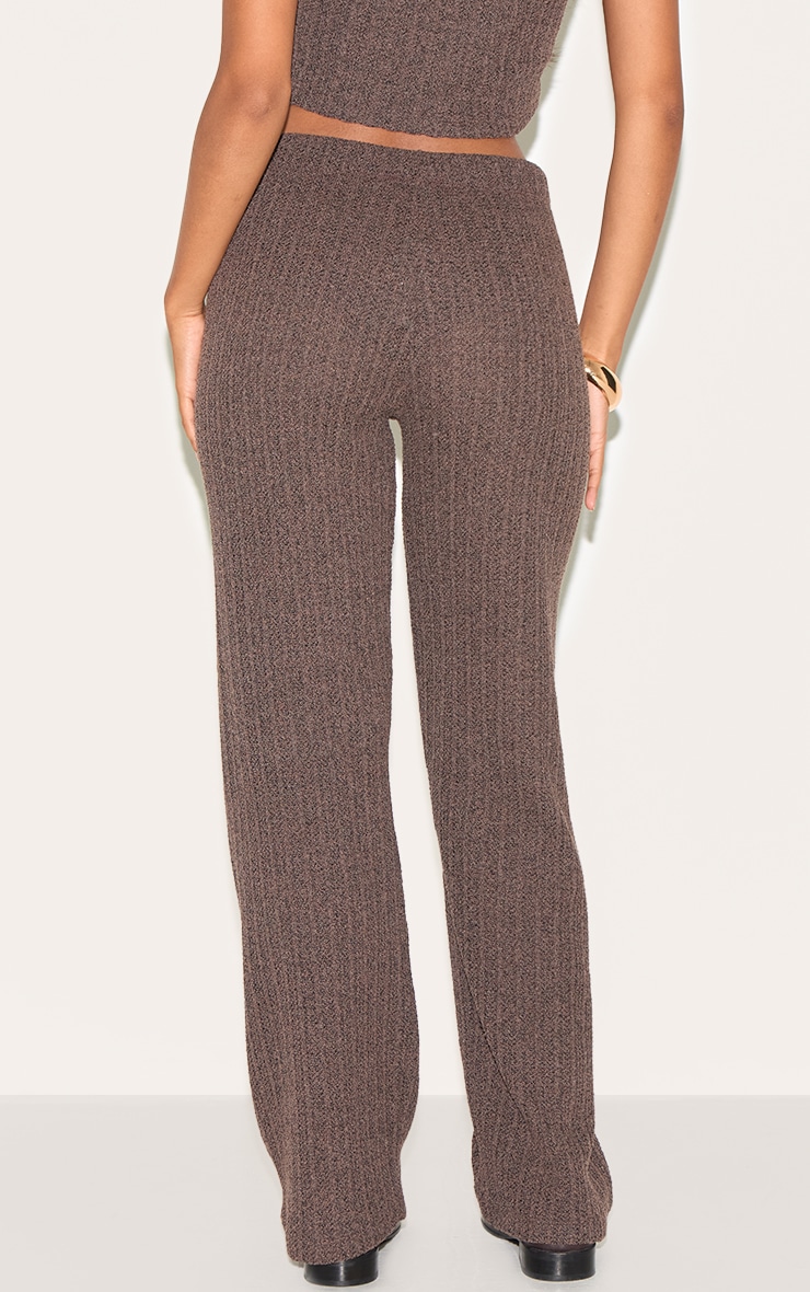 Chocolate Distressed Textured Rib Low Rise Drawstring Wide Leg Pants image 3