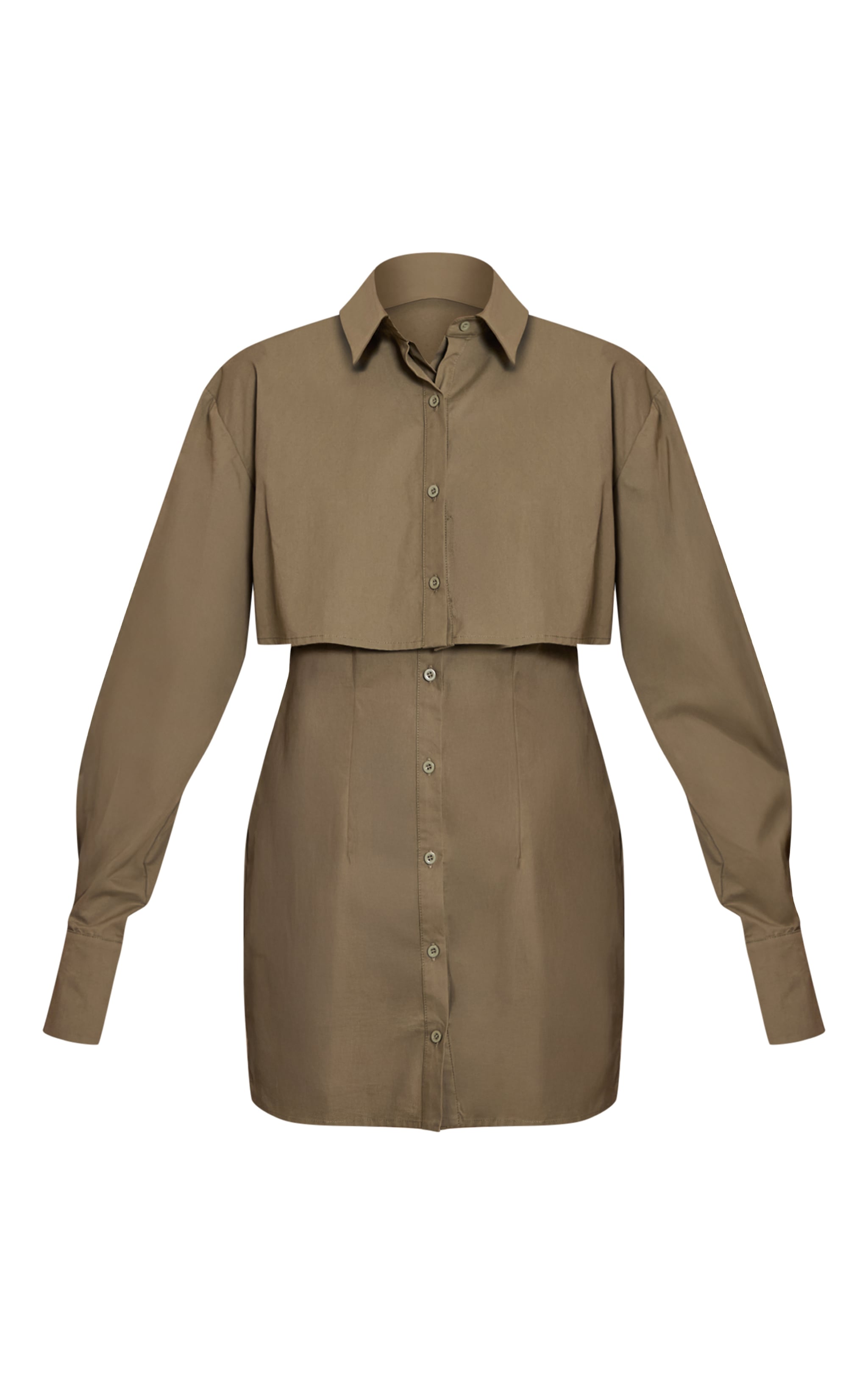 Khaki Overlay Detail Long Sleeve Shirt Dress image 5