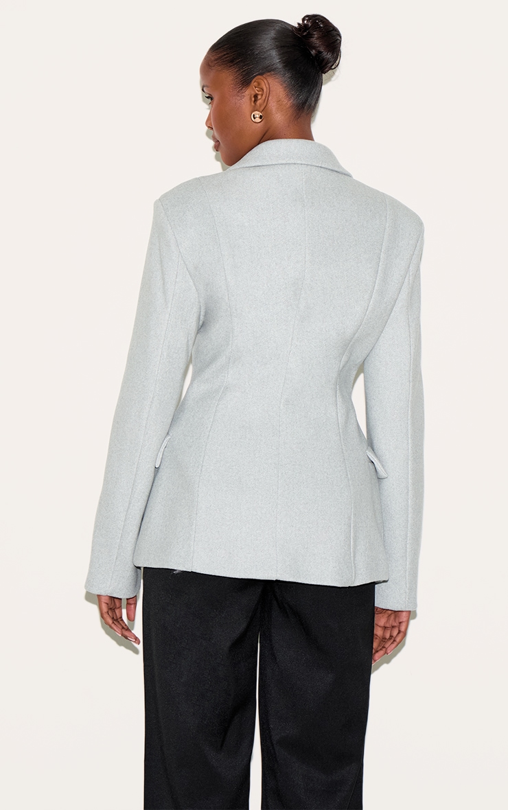 Blazer asymétrique en effet laine gris à double boutonnière image 2