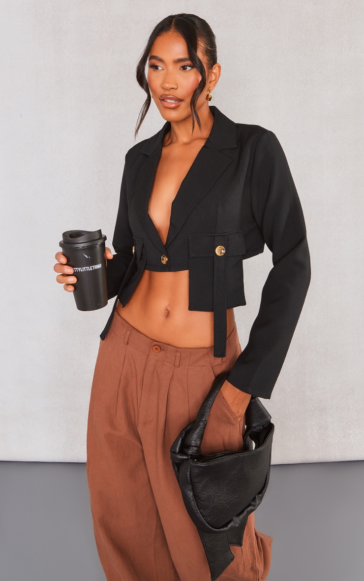 Black Cargo Pocket Cropped Blazer image 1