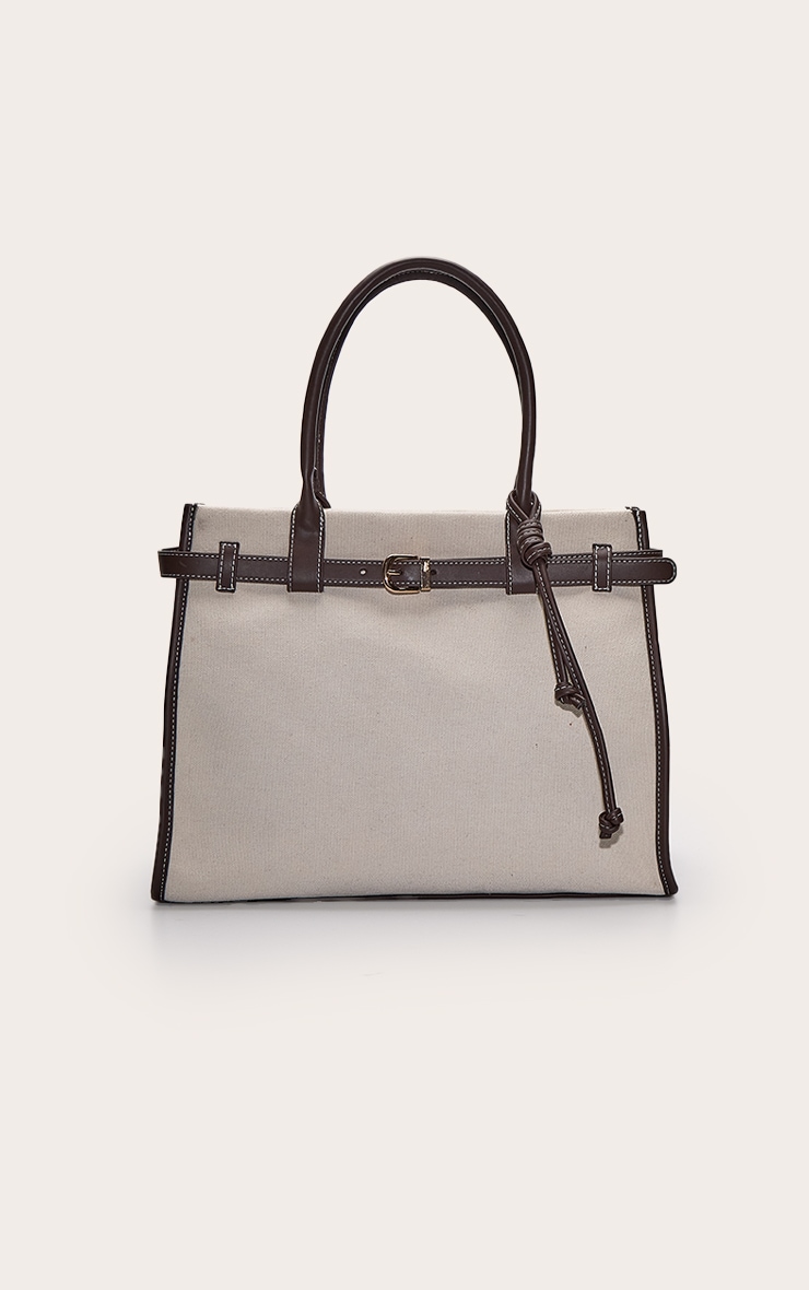 Natural Canvas Contrast Handle Handbag image 2