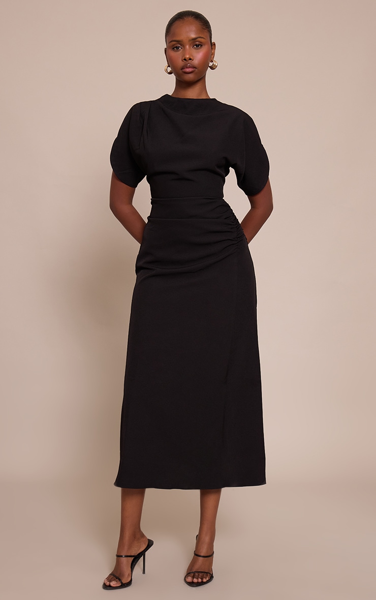 Black Short Sleeve Woven Maxi Dress image 1
