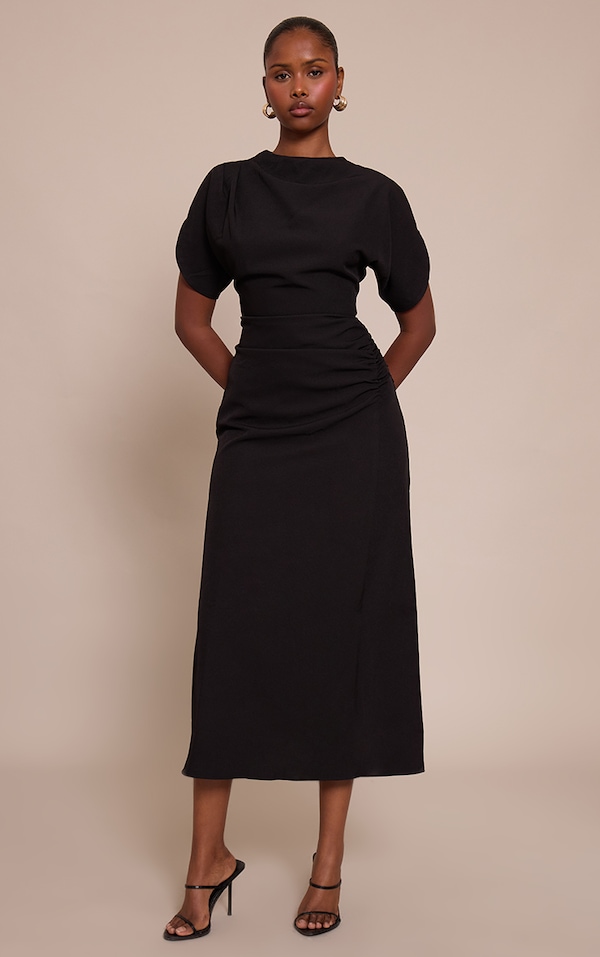Black Short Sleeve Woven Maxi Dress