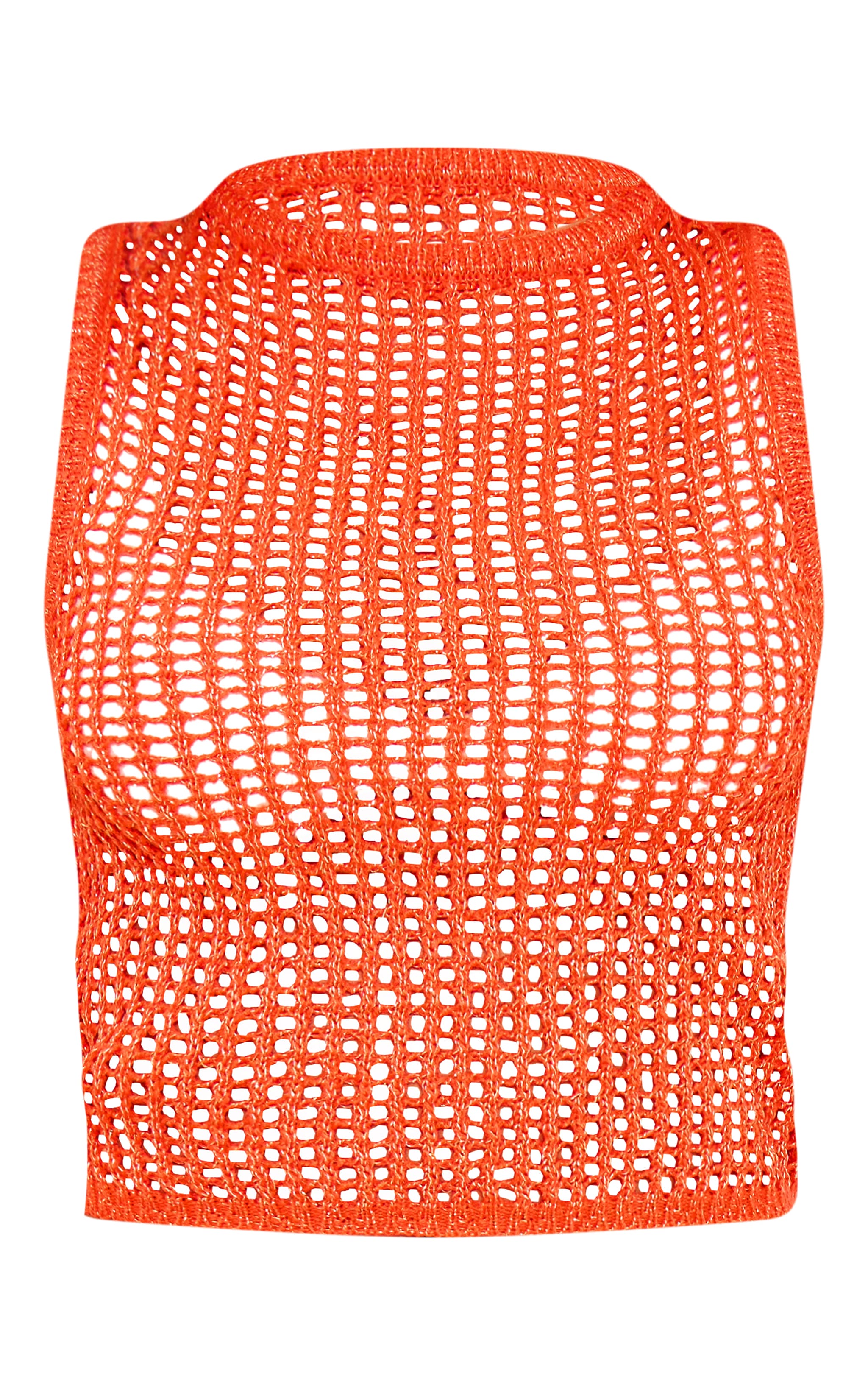 Coral Open Crochet Glitter Knit Racer Neck Top image 5