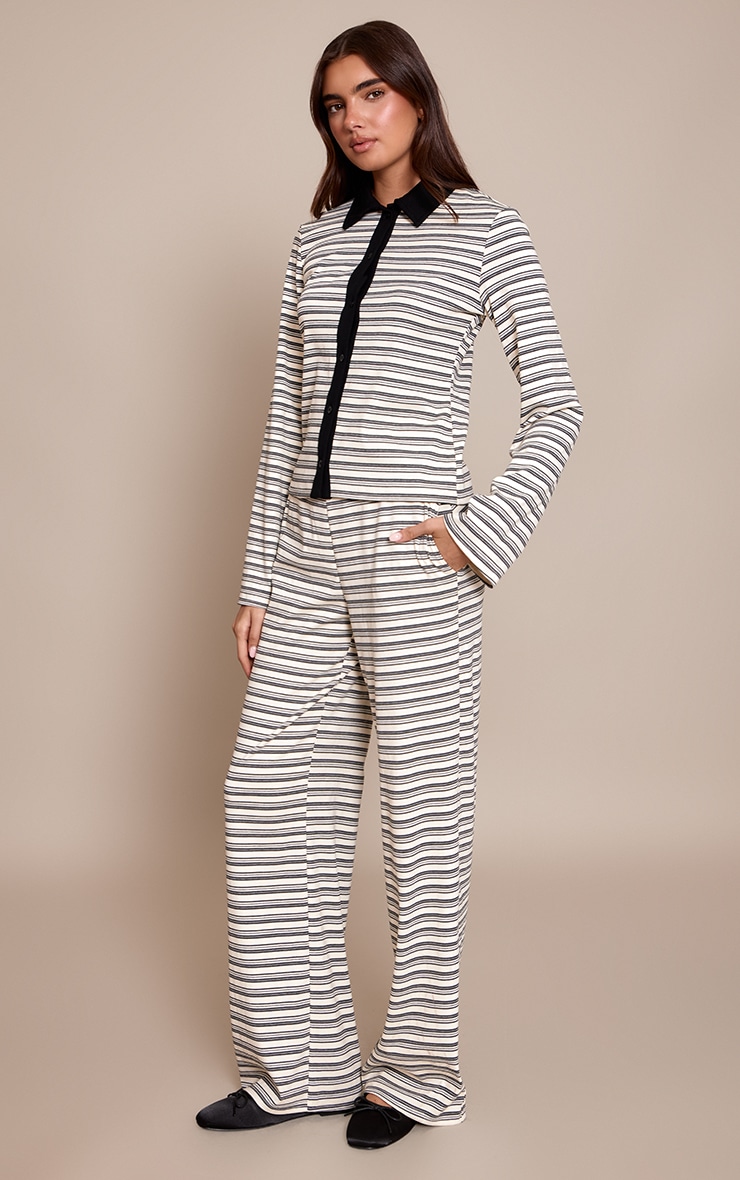 Black Striped Contrast Straight Leg Slouchy Pants  image 2