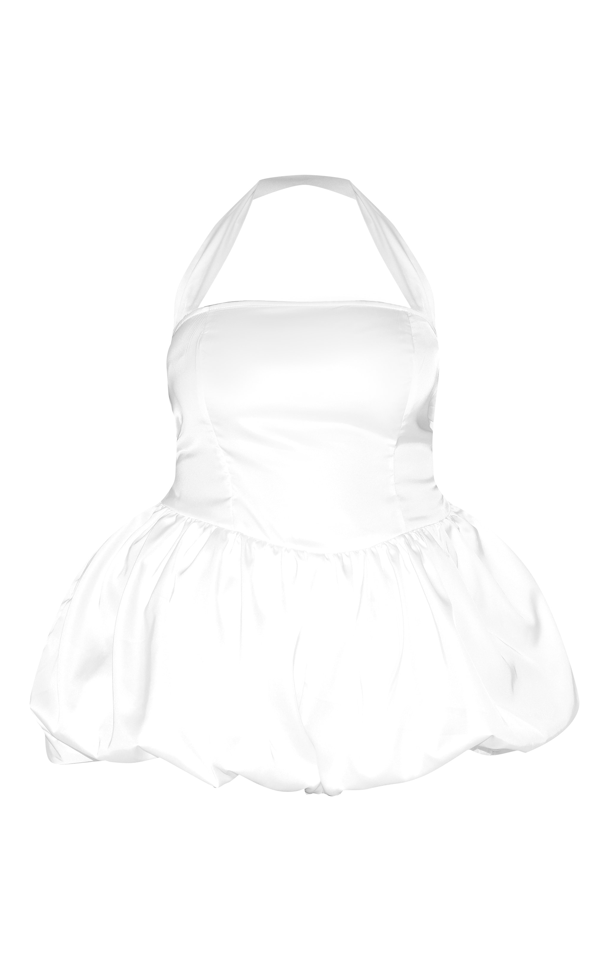 Plus White Satin Halter Neck Puffball Romper image 1
